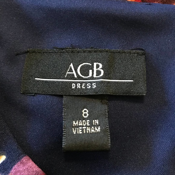 New AGB Blue Red Multicolored Floral Midi Dress, Size 8 - Picture 5 of 7